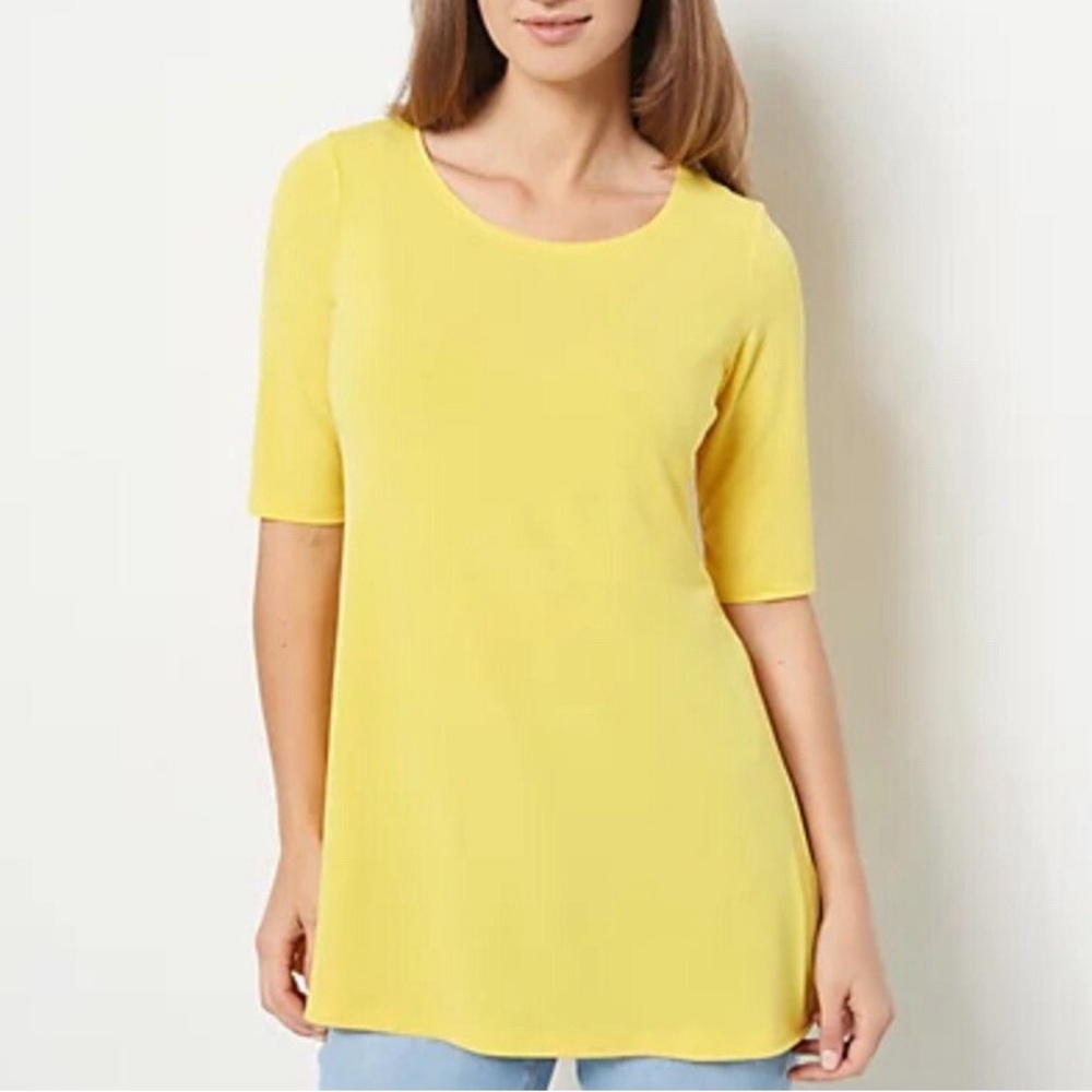 Susan Graver Modern‎ Essentials Liquid Knit Tunic Dazzling Yellow 1X Stretch